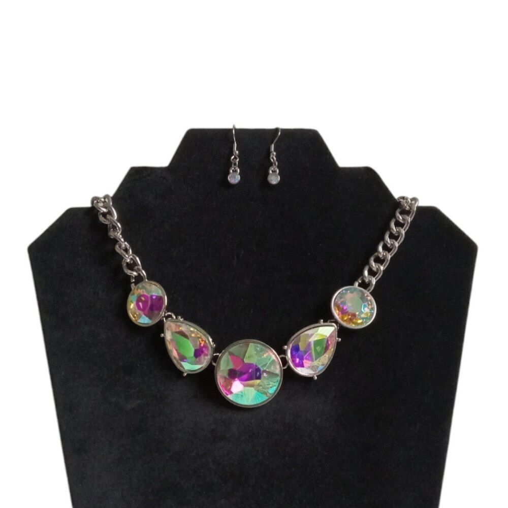 Paparazzi All The Worlds Iridescent Rhinestones Statement Necklace & Earring Set